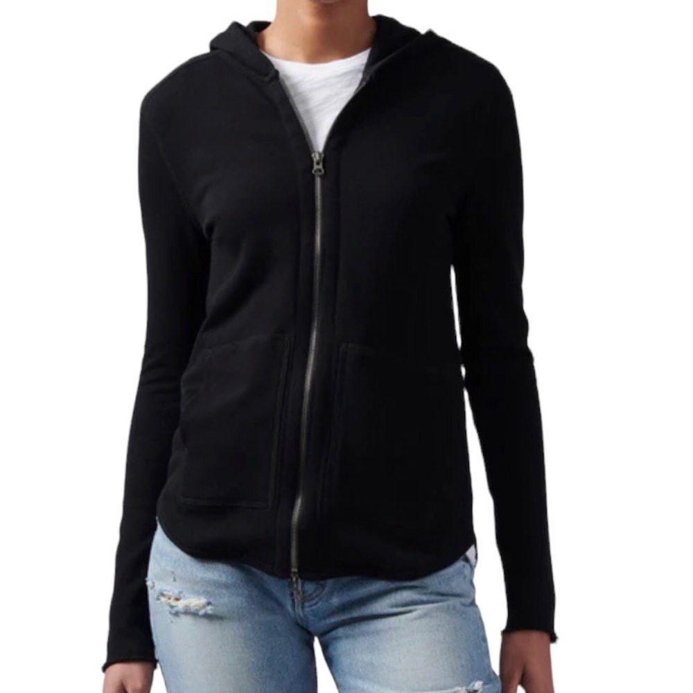 Large ATM French Terry Zip-Up Hoodie Sweatshirt Shirt Top Hooded Black